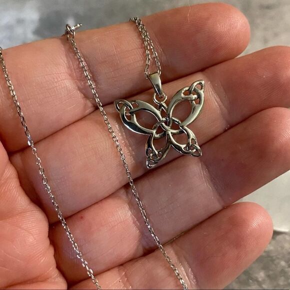 Celtic Butterfly With Triquetras Sterling Silver Necklace - Picture 3 of 4